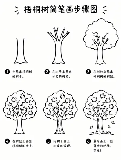 教你怎么画梧桐树简笔画