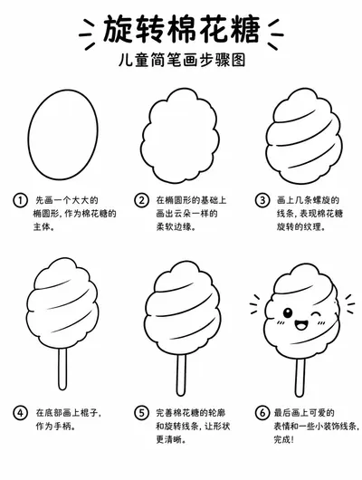 简笔画图片与步骤：旋转棉花糖画法