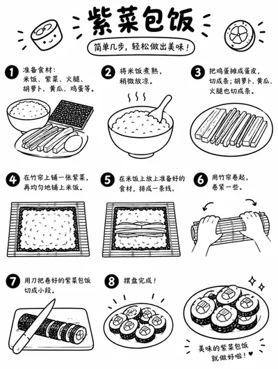 零基础也能画的紫菜包饭简笔画教程