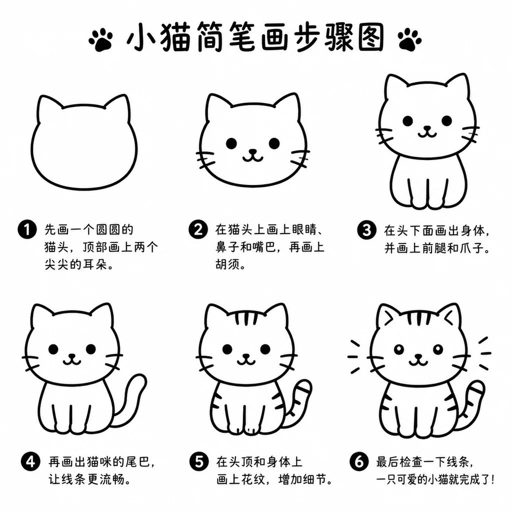 一步一步教你画可爱的小猫简笔画