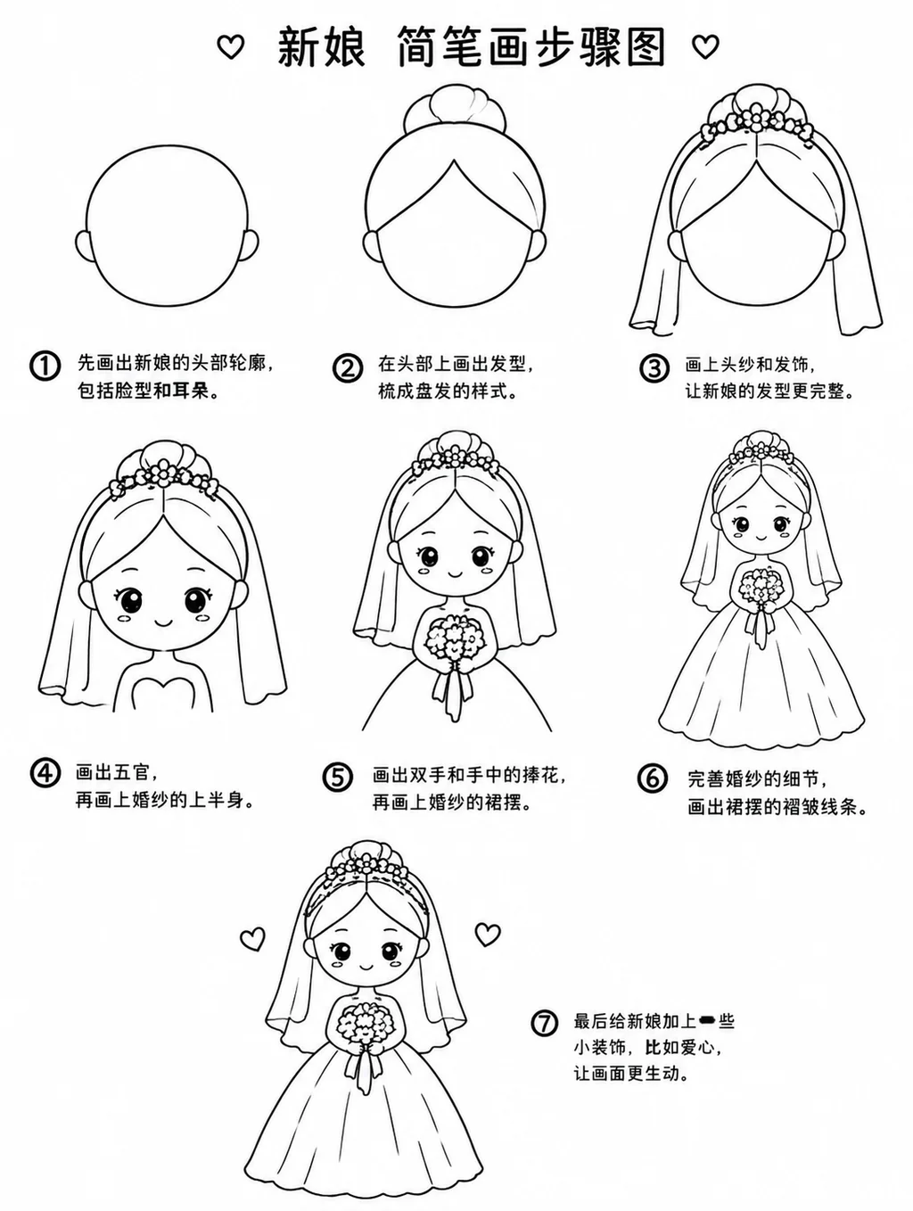 怎样画新娘简笔画才简单？