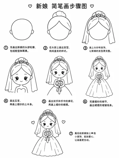 怎样画新娘简笔画才简单？