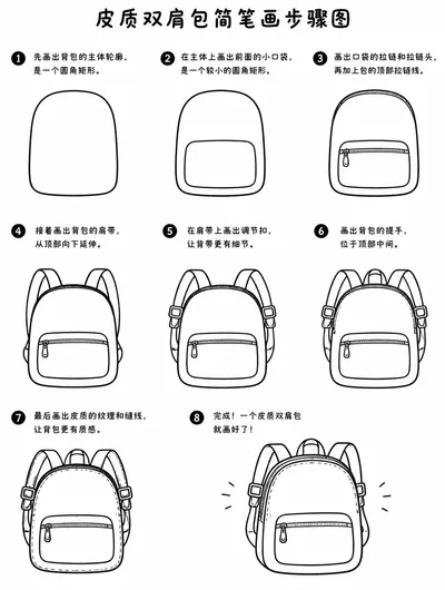 简单几步学会皮质双肩包简笔画画法