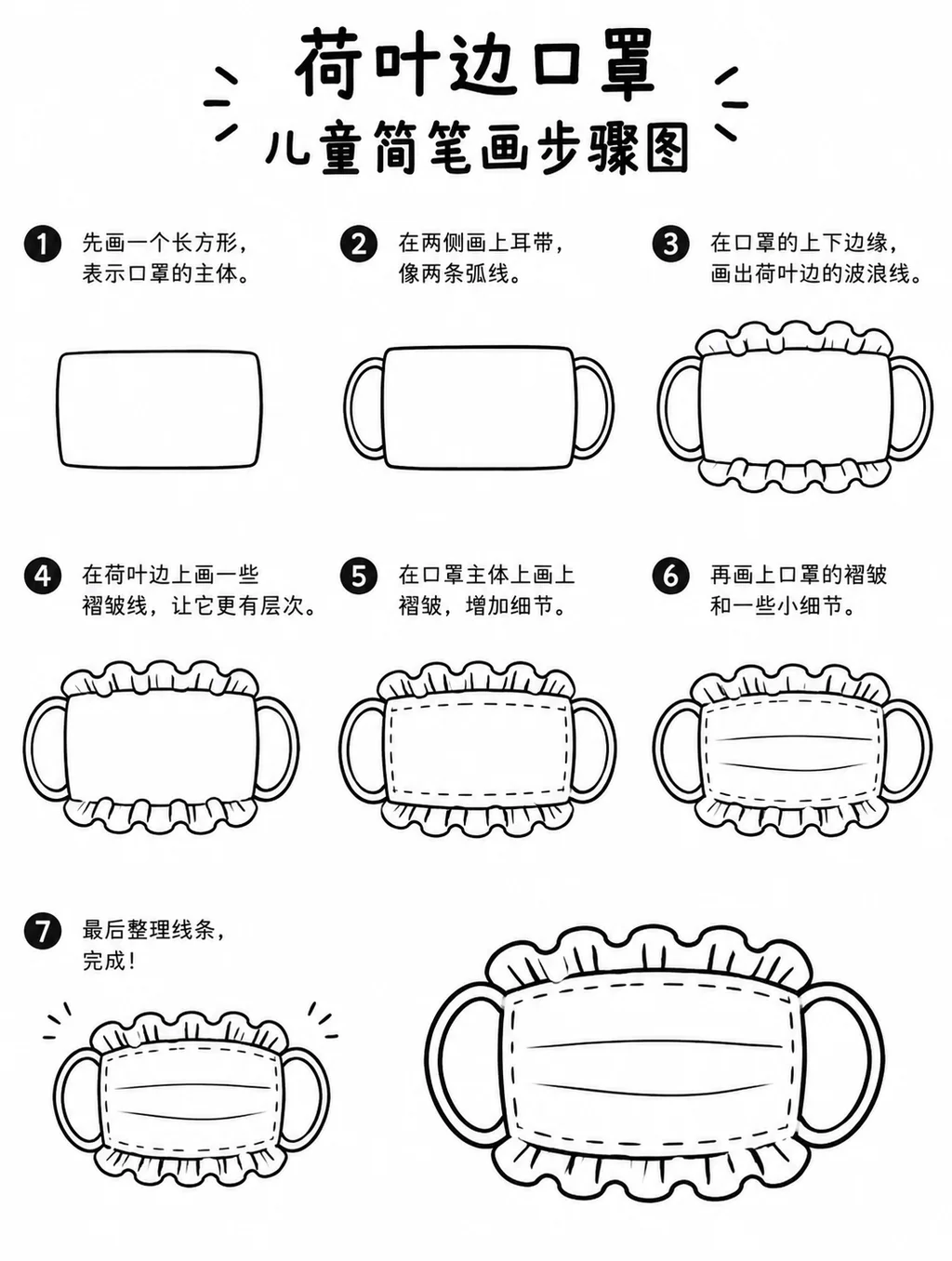 简单易学的荷叶边口罩简笔画