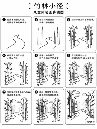 竹林小径画法大全，简笔画简单易学
