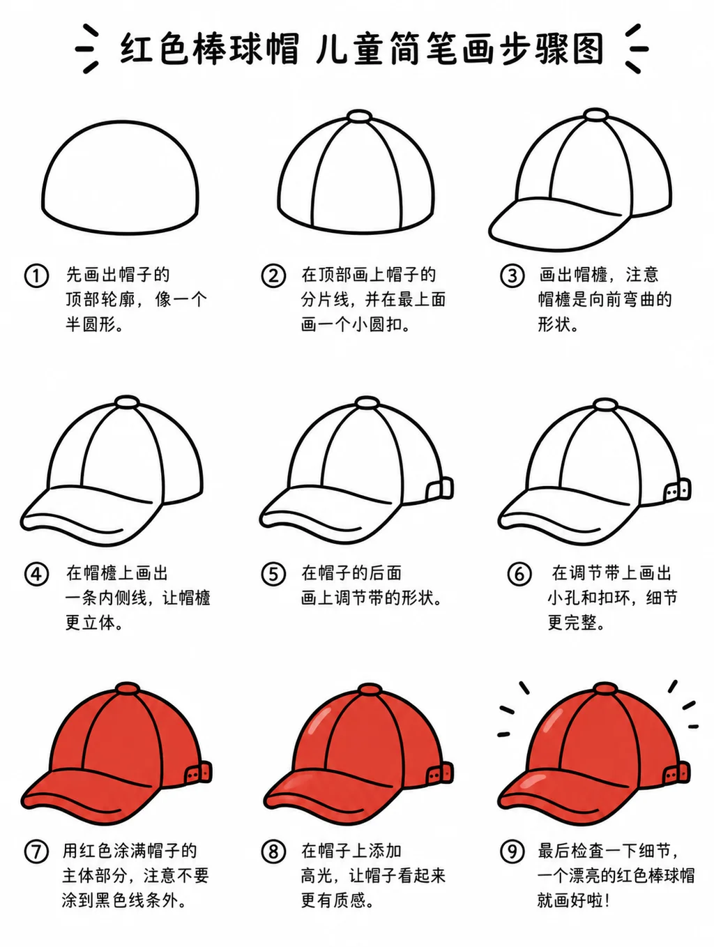 简单易学的红色棒球帽简笔画教程