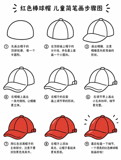 简单易学的红色棒球帽简笔画教程