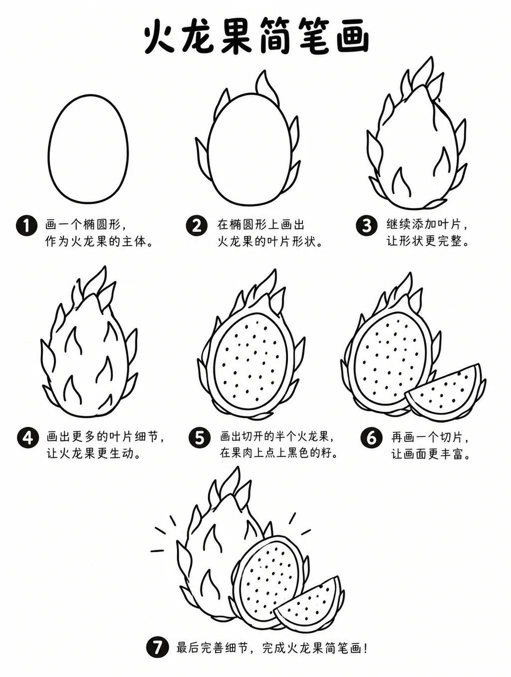 火龙果简笔画大全与步骤图