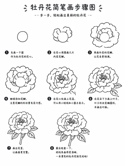 零基础也能画的牡丹花简笔画教程