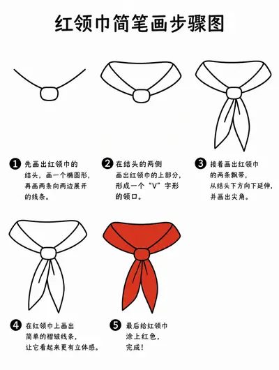 红领巾简笔画教程：5步学画法