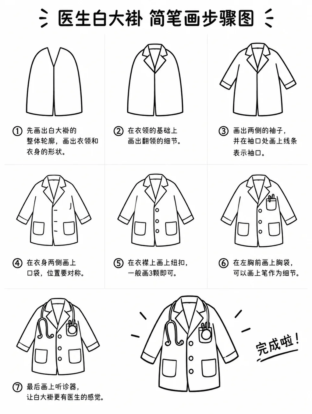 简单易学的医生白大褂简笔画