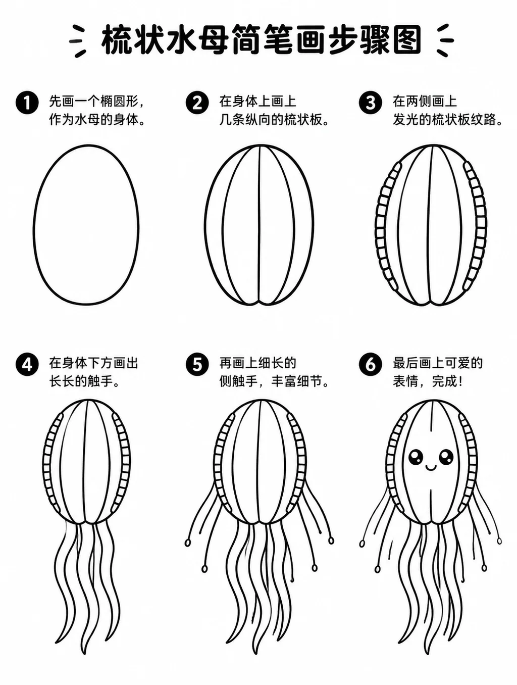 零基础也能画的梳状水母简笔画