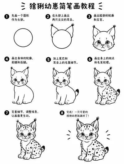简笔画猞猁幼崽步骤图