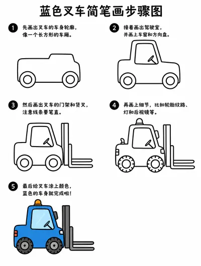 蓝色叉车少儿简笔画 车身轮廓一学就懂