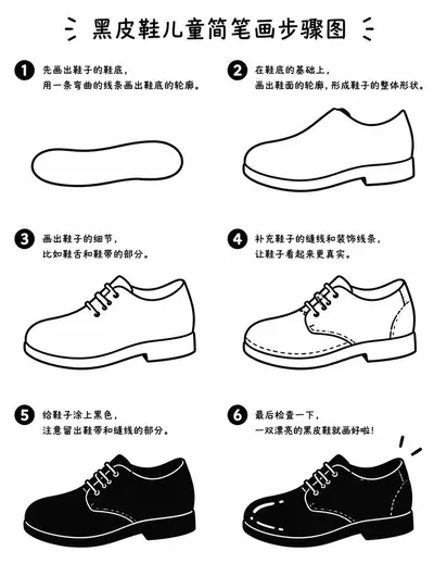一看就会的黑皮鞋简笔画步骤图