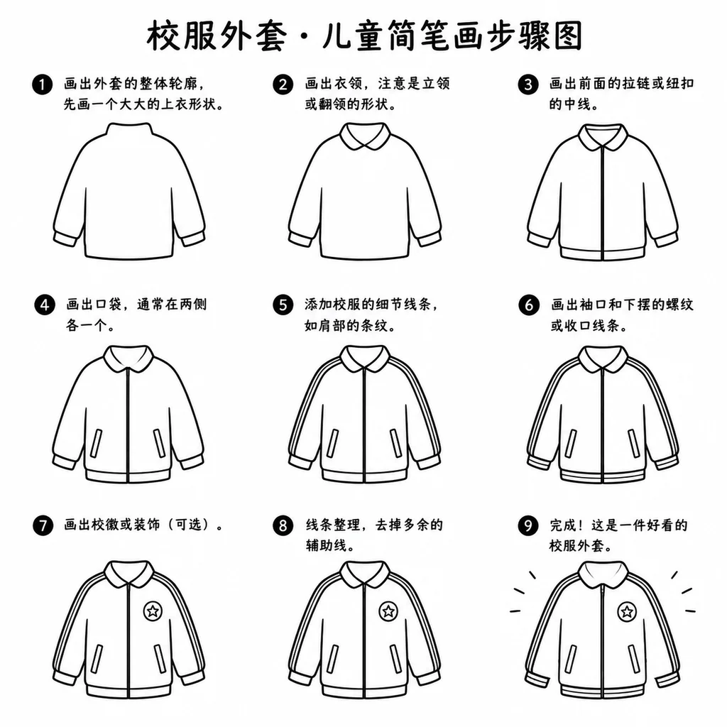 教你怎么画校服外套的简笔画