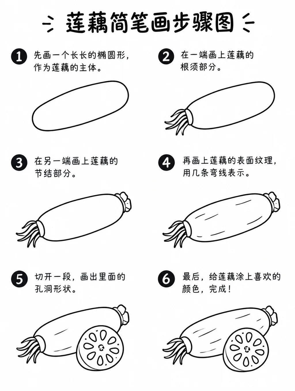 零基础也能画的莲藕简笔画步骤图