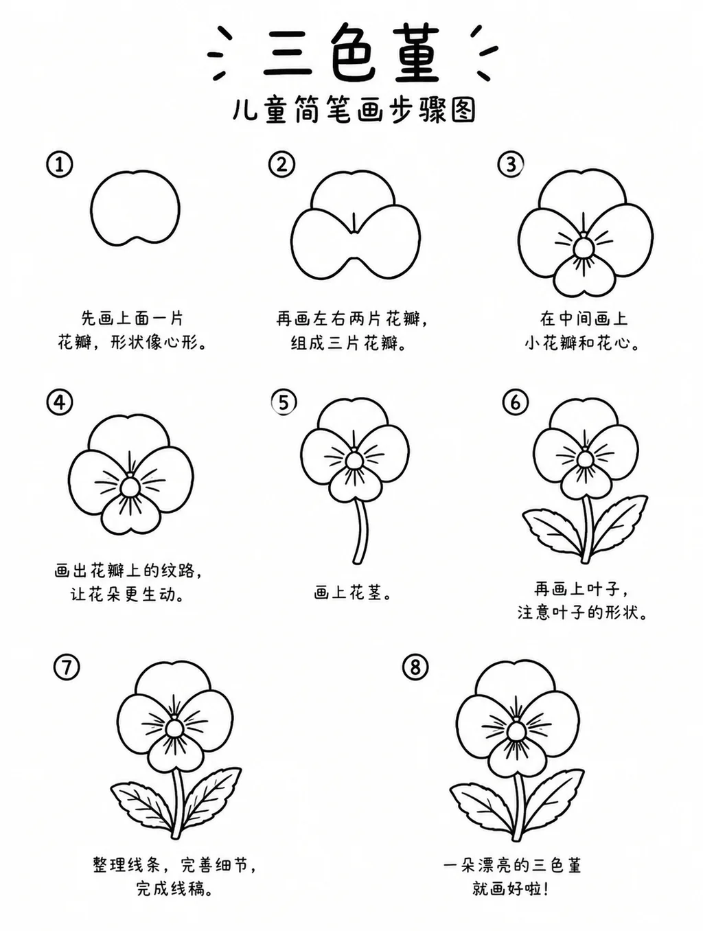简单简笔画：三色堇怎么画