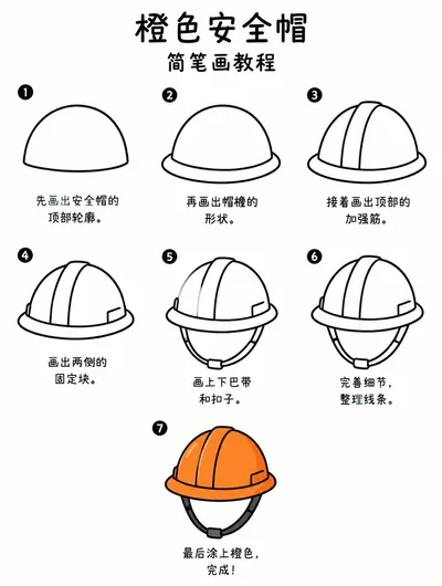 橙色安全帽简笔画图片与步骤