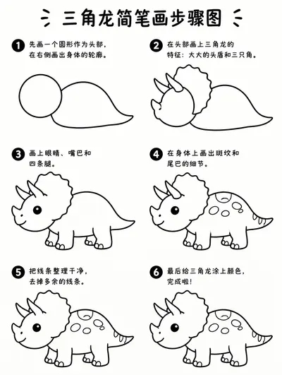 三角龙画法大全：恐龙简笔画轻松学