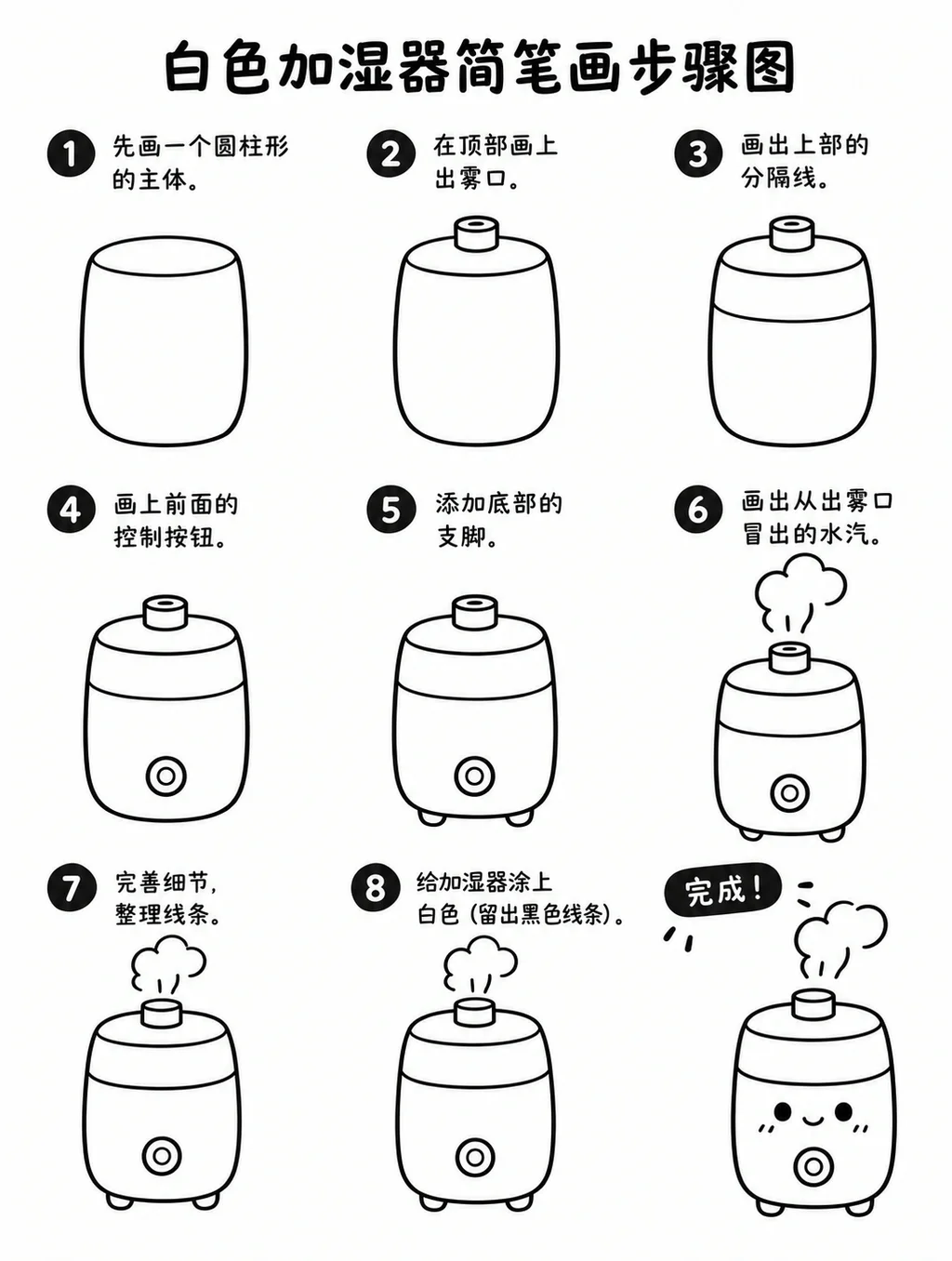 简单易学的白色加湿器简笔画画法